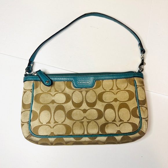 Coach Campbell Signature Large Zippered Wristlet in Teal - Picture 1 of 6